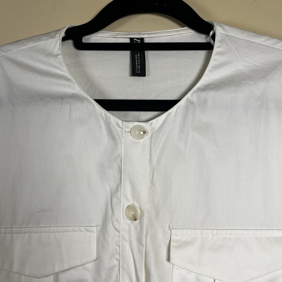 Zara White Poplin Dress W' Front Pockets Minimalist 100% Cotton - Picture 4 of 9